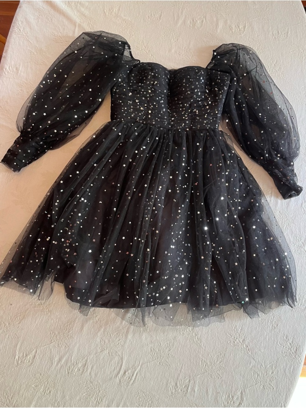 Halloween Celestial Black Tulle Mini Dress with silver stars  Size 0